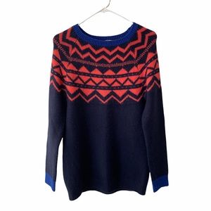 GAP Crewneck Fuzzy Sweater Blue Geometric Contrast Pattern Women's Small